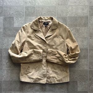 Vintage Polo Jeans Ralph Lauren Cream Leather Suede Moto Jacket M